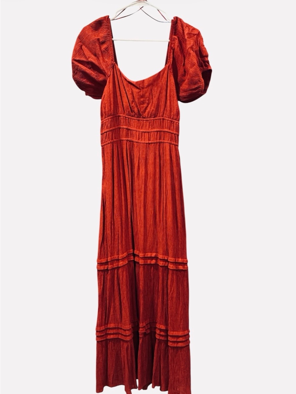 Rust Red Puff-Sleeve Maxi Dress - Unbranded